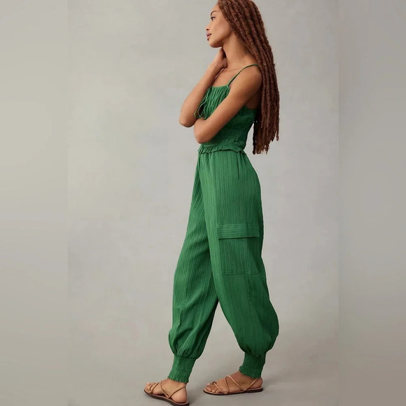 COPY - NWT Anthropologie Rider Green Smocked Jumpsuit Small - Picture 2 of 7